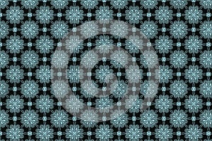 Seamless Light Blue Mandala Floral Pattern on Black Background